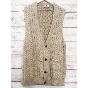 CARRAIG DONN Vintage 100% Pure New Wool Cable Knit Aran Sweater Vest XL/XXL
